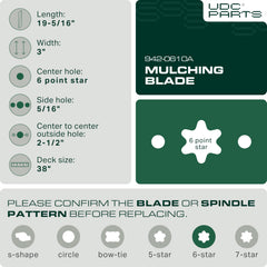 UDC Parts mulching blades side view showing dimensions and star hole