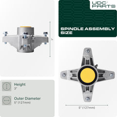 UDC Parts spindle assembly side view showing dimensions
