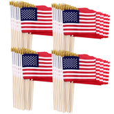 Uelfbaby 200 Pack Small American Flags 4x6 inch on wood staff