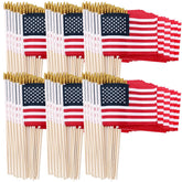 Uelfbaby 500 pack of small American flags 4x6 inch with wood staff
