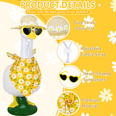Ueyben Goose Outfit with heart-shaped sunglasses on lawn statue
