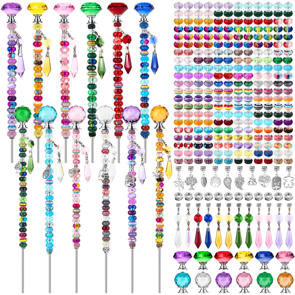 UFU 310Pcs DIY Fairy Wand Beaded Garden Stakes Kit components including beads and crystal tops