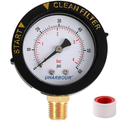 Uharbour Pool Filter Pressure Gauge front view with large dial