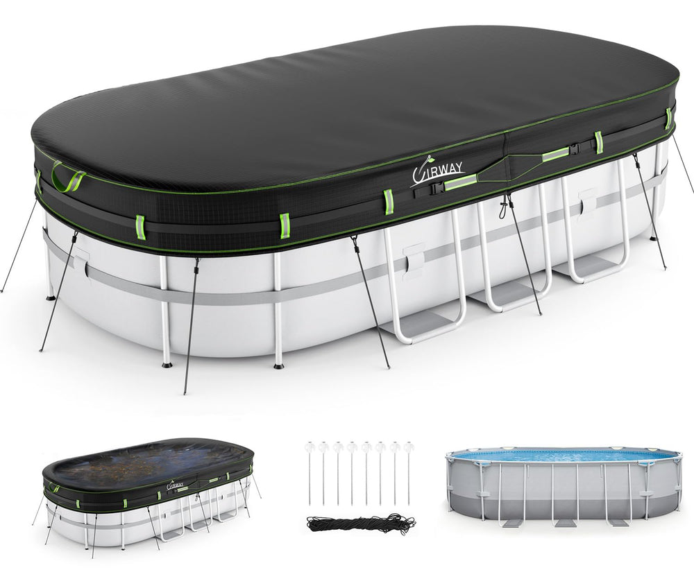 UIRWAY 12x21 FT Winter Oval Pool Cover front view, black