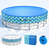 UIRWAY 15 ft round winter pool cover with blue leaf-print design