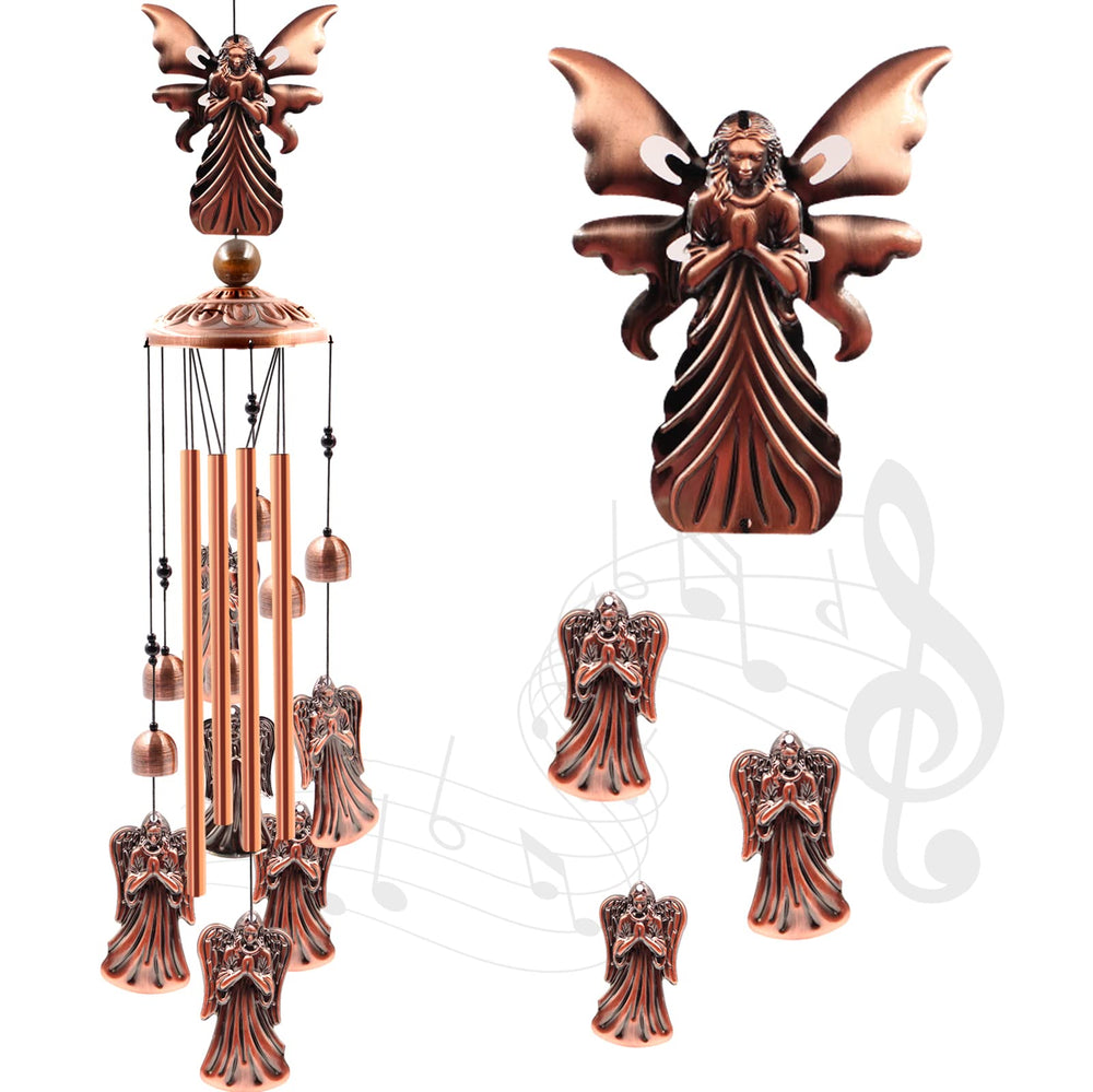 Ukulork Angel Wind Chimes with large angel top and rose gold tubes