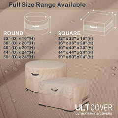 ULTCOVER fire pit cover secured with clips and elastic cords