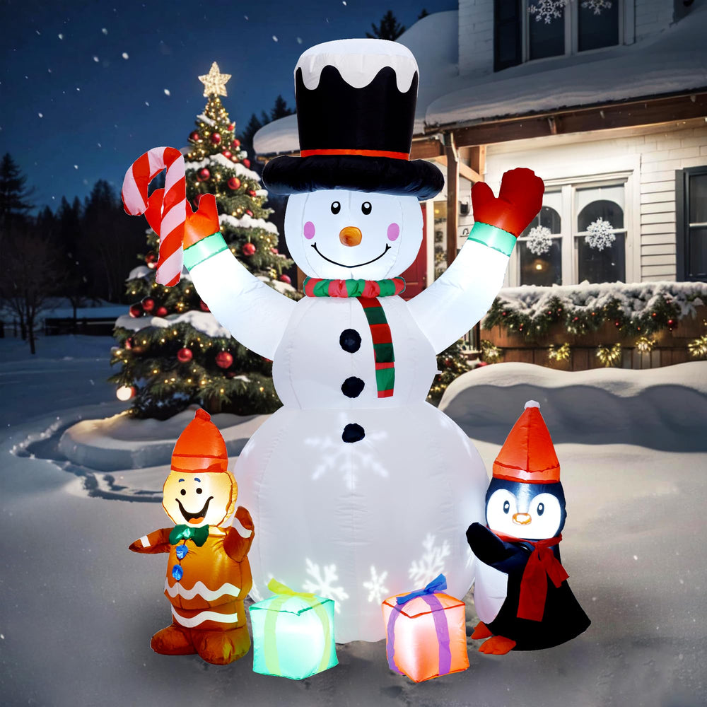 Ultimate Unicorn 6ft inflatable snowman front view with LED lights
