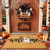 ULTSOFE Halloween Ghost Door Mat front view with welcome text