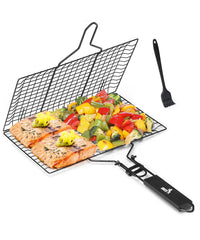 UNCO BBQ Grill Basket front view with removable wooden handle