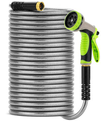 UNCO Metal Garden Hose 100 Feet with 10-function nozzle
