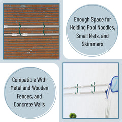 UNCO Pool Pole Hanger blue model holding pool pole outdoors