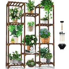 Uneedem Plant Stand 10 Tiered Wood Rack front view