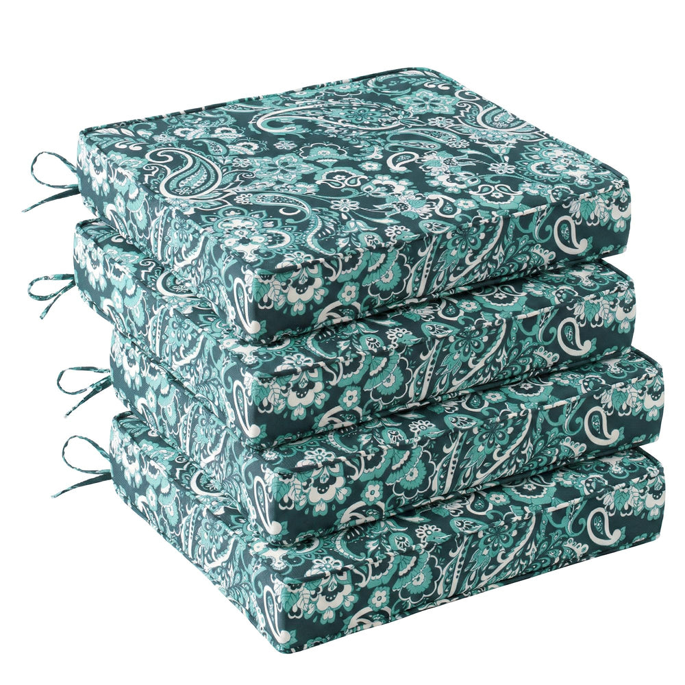 UNIKOME Outdoor Chair Cushions set of 4 in Boho Teal Paisley