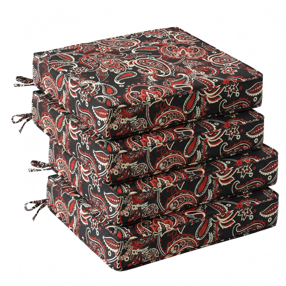 UNIKOME Outdoor Chair Cushions Set of 4 Red Paisley Floral front view