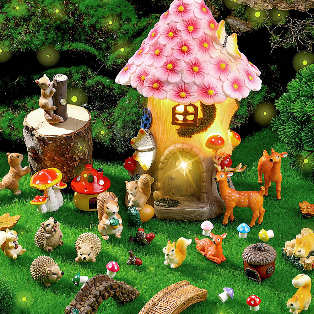 Unittype 33 Pcs Squirrel Fairy Garden Accessories set front view