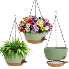 UOUZ 10 inch self-watering hanging planter in green and brown