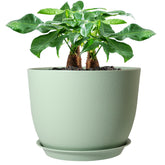 UOUZ 12-inch large green plastic planter front view with drainage holes