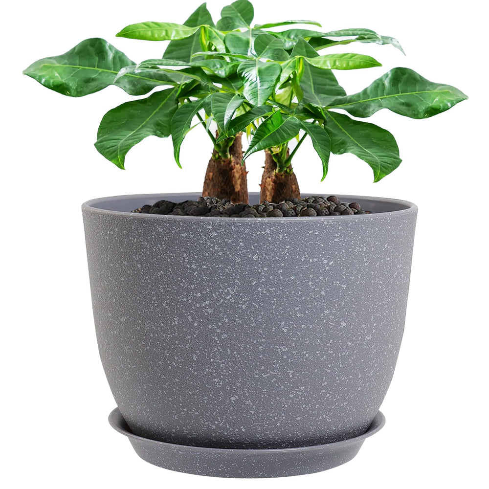 UOUZ 12-inch large plant pot in grey speckles, front view