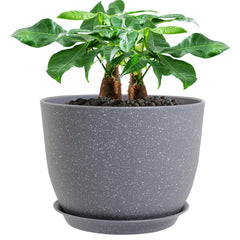 UOUZ 12-inch large plant pot in grey speckles, front view