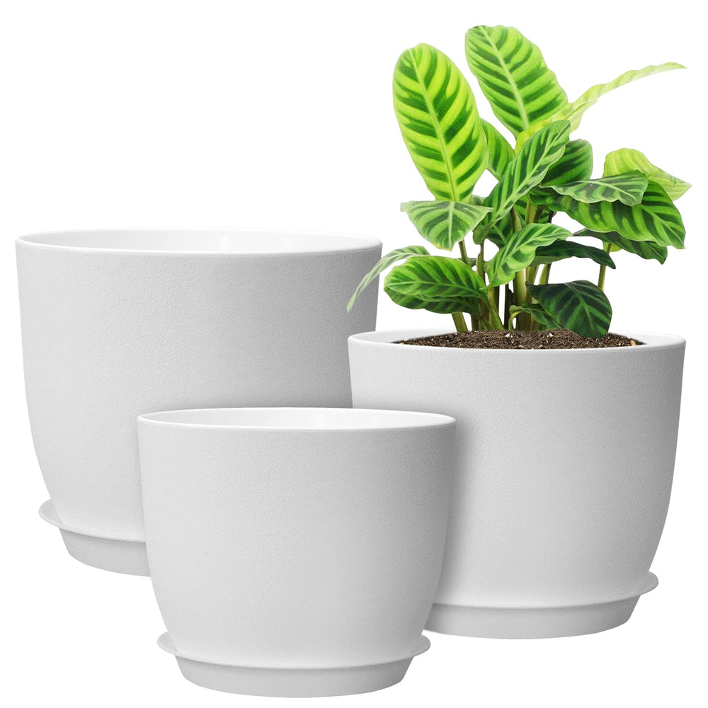 UOUZ 12-inch large plant pot white with saucer