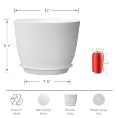 UOUZ 12-inch large plant pot with detachable saucer