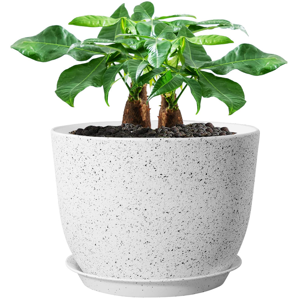 UOUZ 12-inch large plant pot with white speckles front view