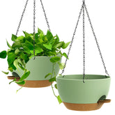 UOUZ 13 Inch Large Self Watering Hanging Planter front view in green
