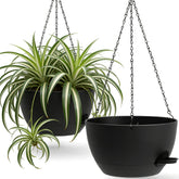UOUZ 13 Inch self watering hanging planter black front view