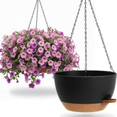 UOUZ 13-inch self-watering hanging planter in black with brown details