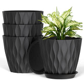 UOUZ 8 Inch Plant Pot, Black with drainage tray