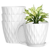UOUZ 8 Inch Plant Pots white color with waffle texture
