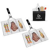 Upgrillz Fish Grill Basket front view with wooden handle