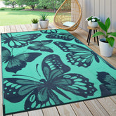 Uphome Outdoor Rug 8x10 ft teal with butterfly pattern