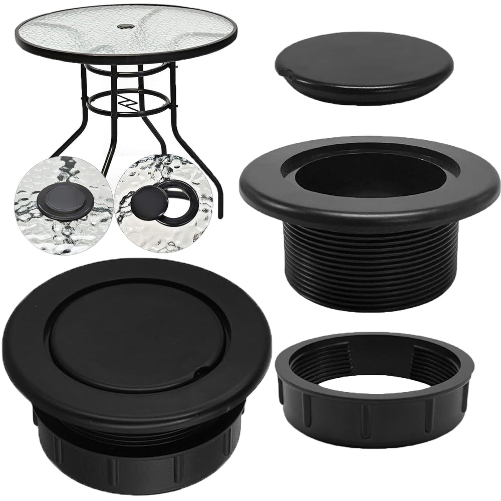 UpinFun Patio Table Umbrella Hole Ring Plug Set, three pieces in black