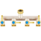 UQM 4 Way Heavy Duty Brass Garden Hose Splitter front view