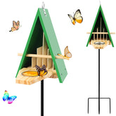UQM butterfly house and feeder front view, green wooden design