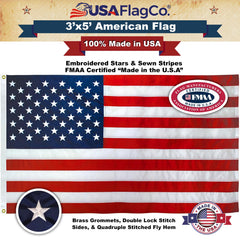 USA Flag Co. American Flag hanging outdoors, showing colors