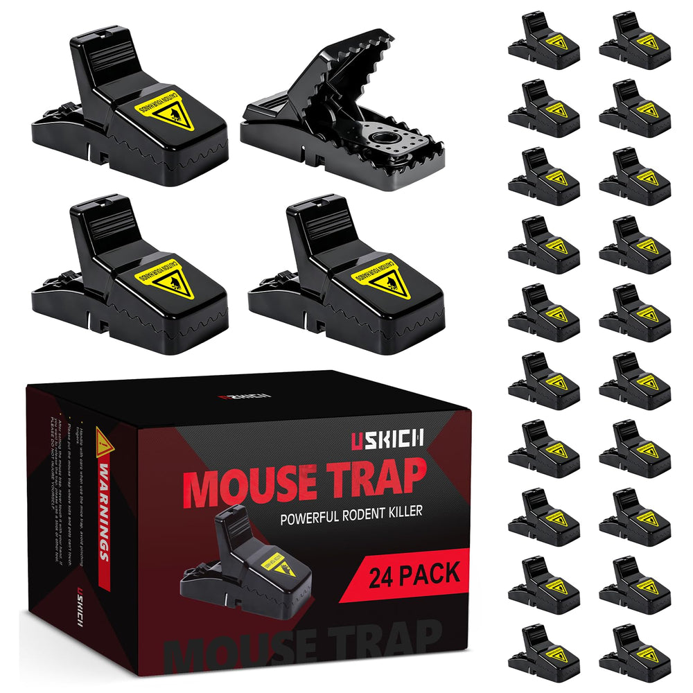 USKICH 24 Pack Mouse Traps indoor black model front view