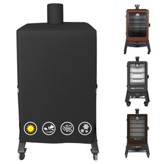 Utheer Smoker Cover front view, black, designed for Pit Boss vertical smokers