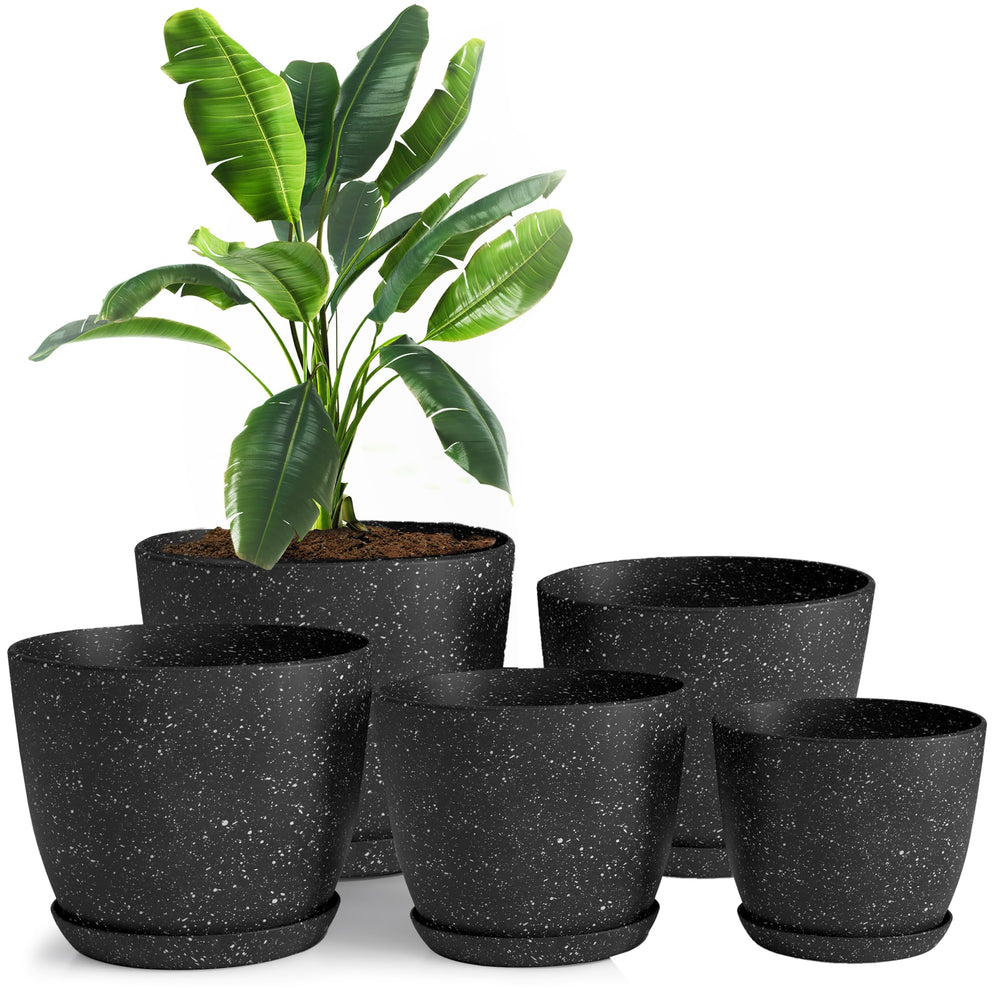 Utopia Home Indoor Flower Pots Set, 5 sizes, speckled black
