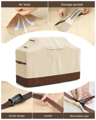 Vailge grill cover secured with drawstring and fastening straps