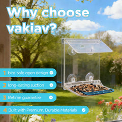 vakiav Window Bird Feeder close-up of lift-out tray