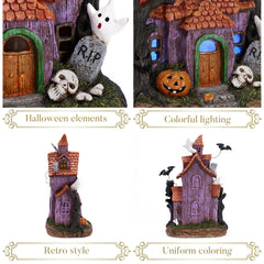 Valery Madelyn Halloween Village House on mantel with festive decorations