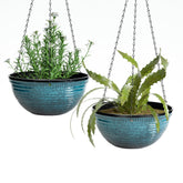 Vanslogreen 12 Inch Glazed Hanging Planter blue front view