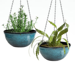 Vanslogreen 12 Inch Glazed Hanging Planter blue front view