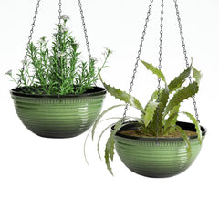 Vanslogreen 12 Inch Glazed Hanging Planter front view in green