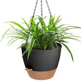 Vanslogreen 12 Inch Self-Watering Hanging Planter in black front view