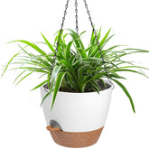 Vanslogreen 12 Inch Self-Watering Hanging Planter in white, front view