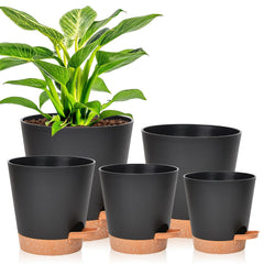 Vanslogreen 5-pack self-watering planters in black, various sizes